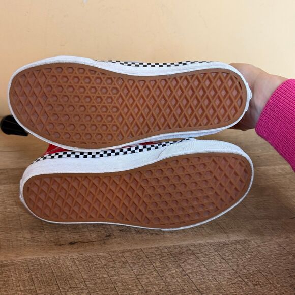 Vans Sk8-Hi Red Canvas High Top Sneakers Checkerboard Trim Men’s 5 / Women’s 6.5 - Picture 7 of 8